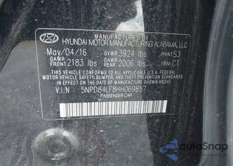 2017 Hyundai Elantra Limited из США, поврежденный, VIN 5NPD84LF8HH069857